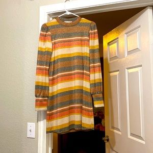 Long sleeve shimmery shift dress